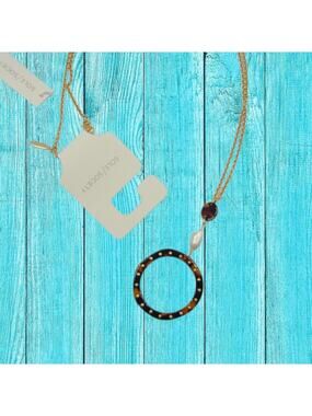 Gold Freshwater Pearl Brown Tortoise Resin Pendant Necklace ~ NEW